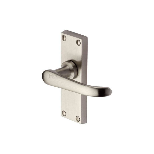 Heritage Brass Door Furniture Satin Nickel / Latch Handles Heritage Brass - Door Handle Lever Latch Windsor Short Design Satin Nickel Finish