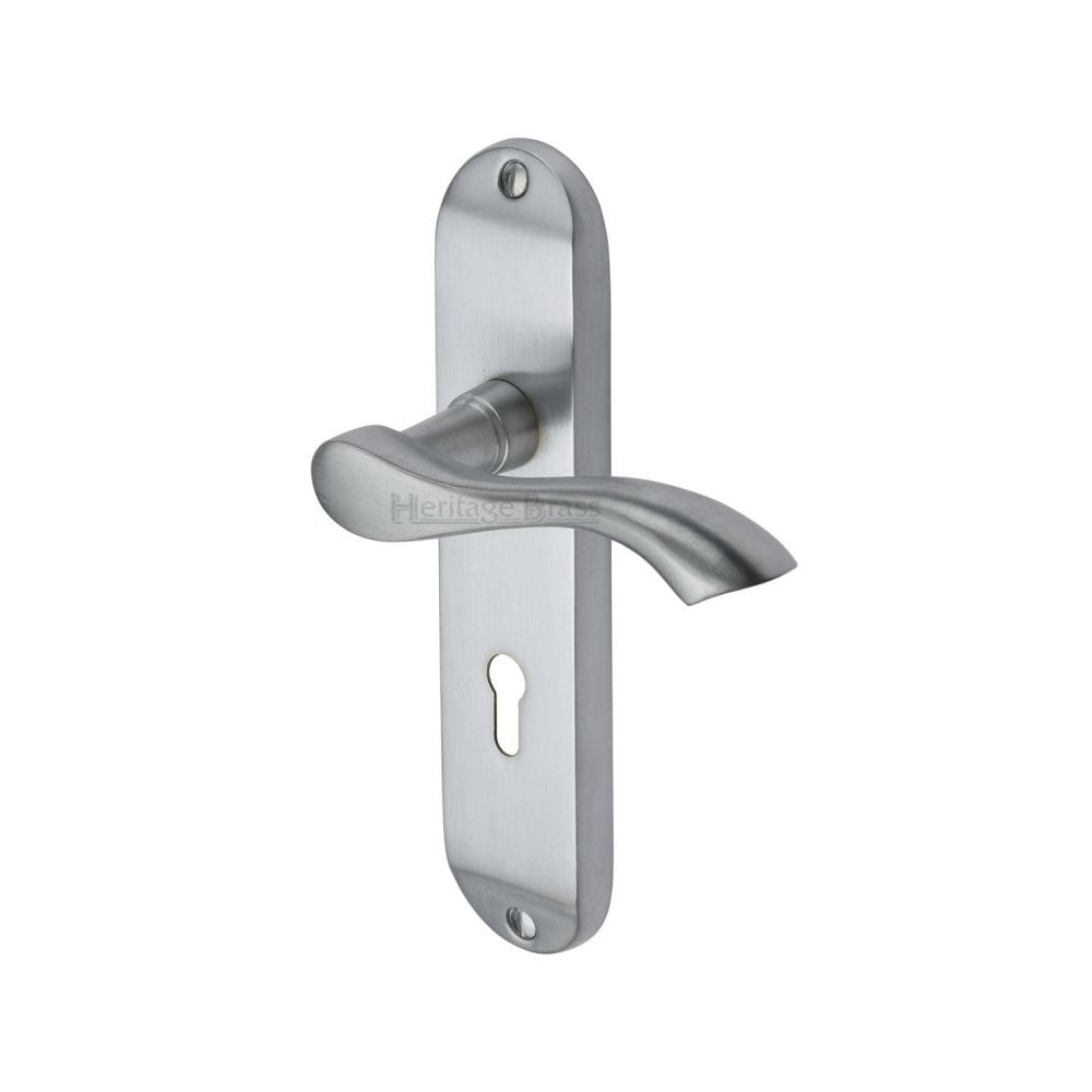 Heritage Brass Door Furniture Satin Chrome / Std. Lock Handles Heritage Brass - Door Handle Lever Lock Algarve Design Satin Chrome Finish