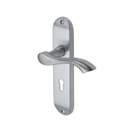 Heritage Brass Door Furniture Satin Chrome / Std. Lock Handles Heritage Brass - Door Handle Lever Lock Algarve Design Satin Chrome Finish