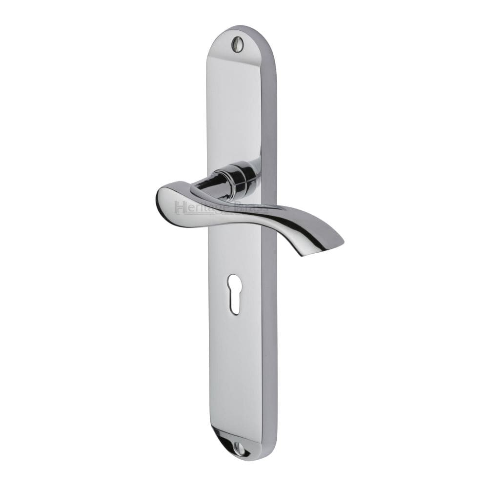 Heritage Brass Door Furniture Polished Chrome / Std. Lock Handles Heritage Brass - Door Handle Lever Lock Algarve Long Design Polished Chrome Finish