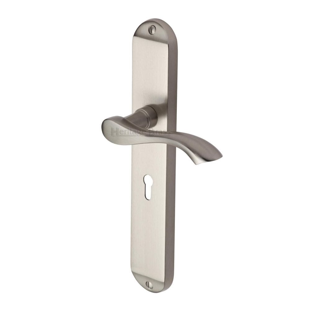 Heritage Brass Door Furniture Satin Nickel / Std. Lock Handles Heritage Brass - Door Handle Lever Lock Algarve Long Design Satin Nickel Finish