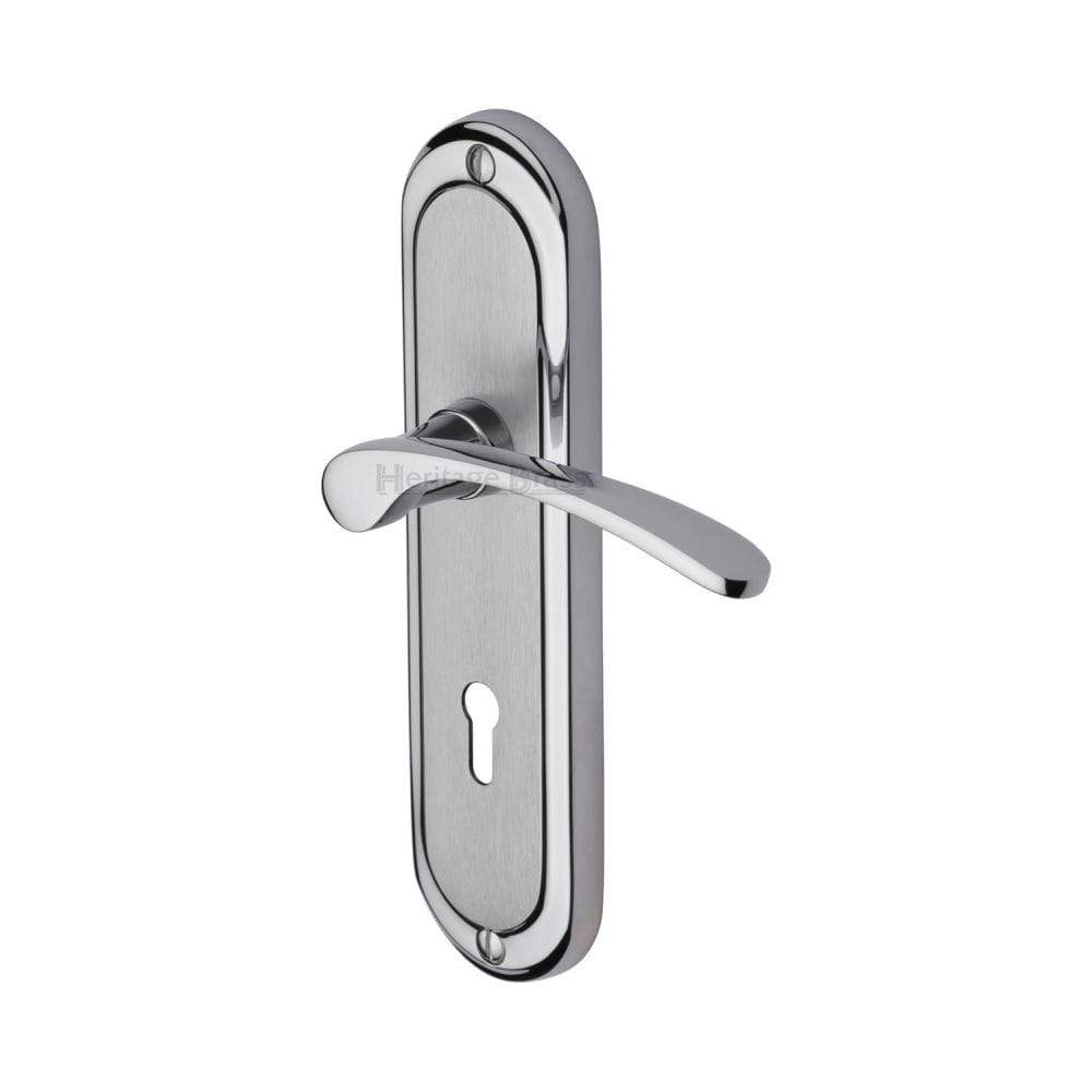 Heritage Brass Door Furniture Apollo Dual Finish,Satin Chrome/Polished Chrome / Std. Lock Handles Heritage Brass - Door Handle Lever Lock Ambassador Design Apollo Finish