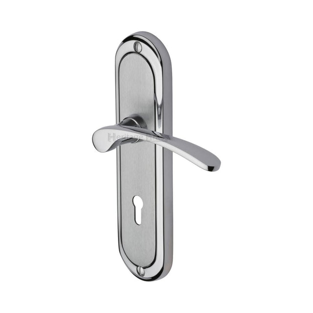 Heritage Brass Door Furniture Apollo Dual Finish,Satin Chrome/Polished Chrome / Std. Lock Handles Heritage Brass - Door Handle Lever Lock Ambassador Design Apollo Finish