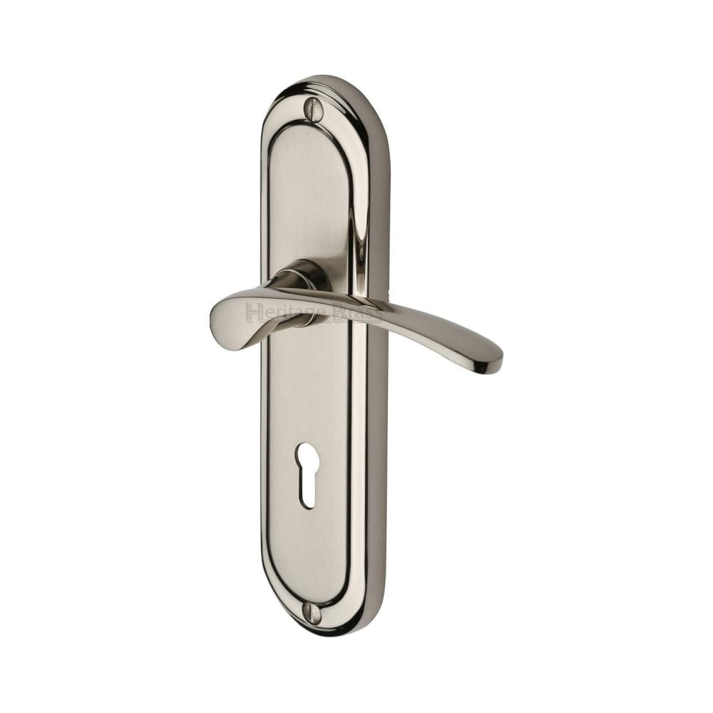 Heritage Brass Door Furniture Mercury Dual Finish,Satin Nickel and Polished Nickel / Std. Lock Handles Heritage Brass - Door Handle Lever Lock Ambassador Design Mercury Finish