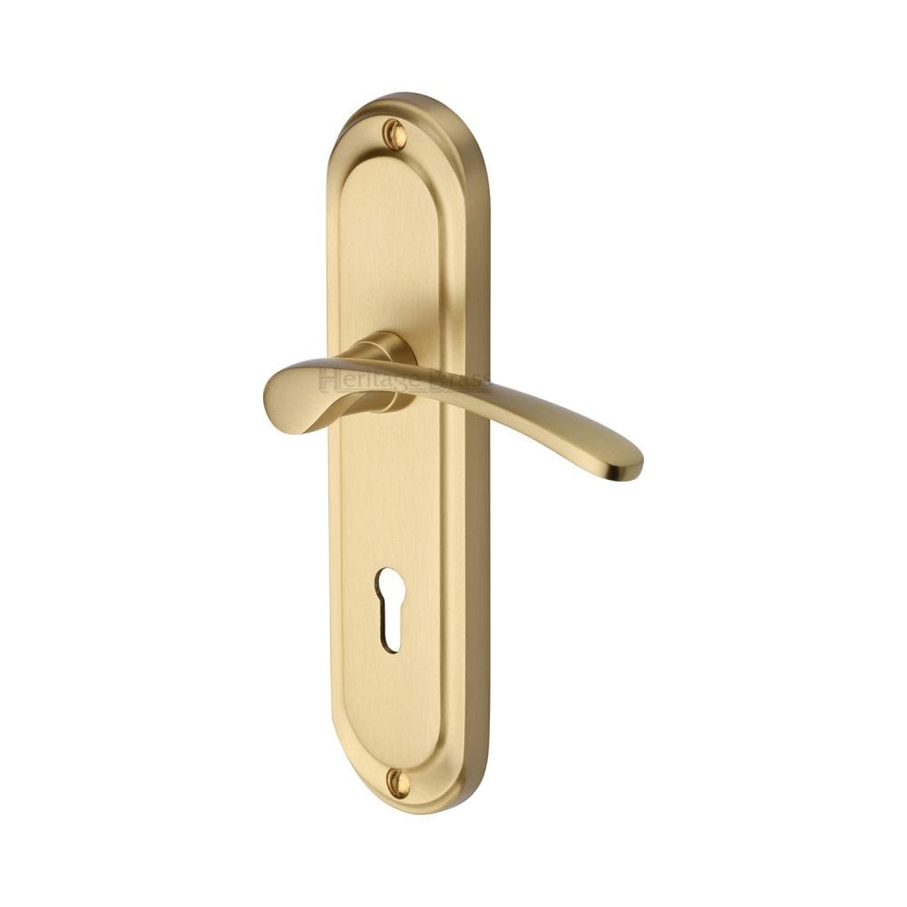 Heritage Brass Door Furniture Satin Brass / Std. Lock Handles Heritage Brass - Door Handle Lever Lock Ambassador Design Satin Brass Finish