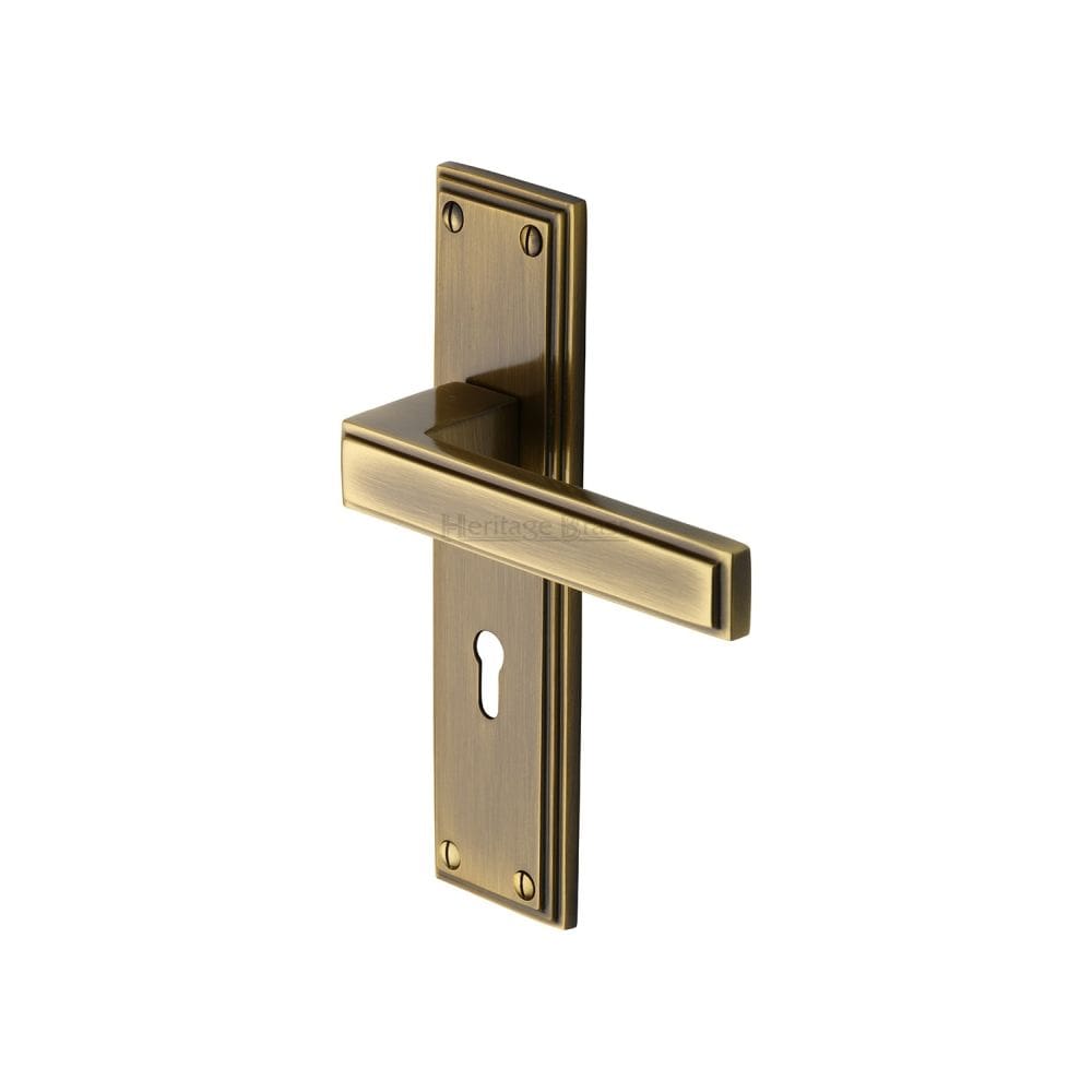 Heritage Brass Door Furniture Antique Brass / Std. Lock Handles Heritage Brass - Door Handle Lever Lock Atlantis Design Antique Brass Finish