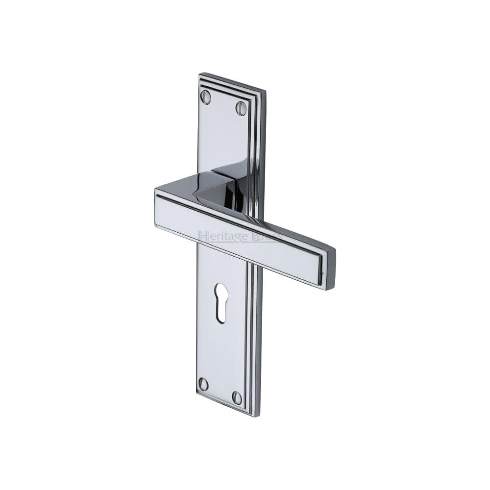 Heritage Brass Door Furniture Polished Chrome / Std. Lock Handles Heritage Brass - Door Handle Lever Lock Atlantis Design Polished Chrome Finish
