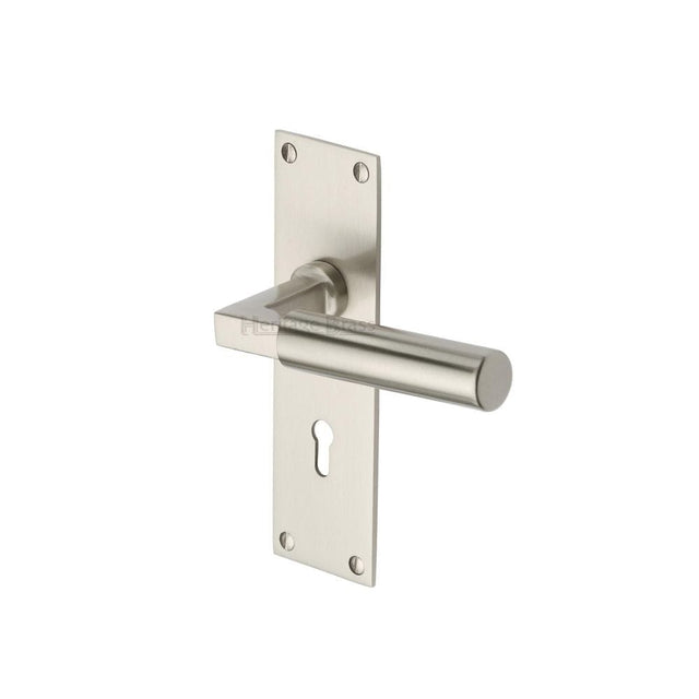 Heritage Brass Door Furniture Satin Nickel / Std. Lock Handles Heritage Brass - Door Handle Lever Lock Bauhaus Design Satin Nickel Finish