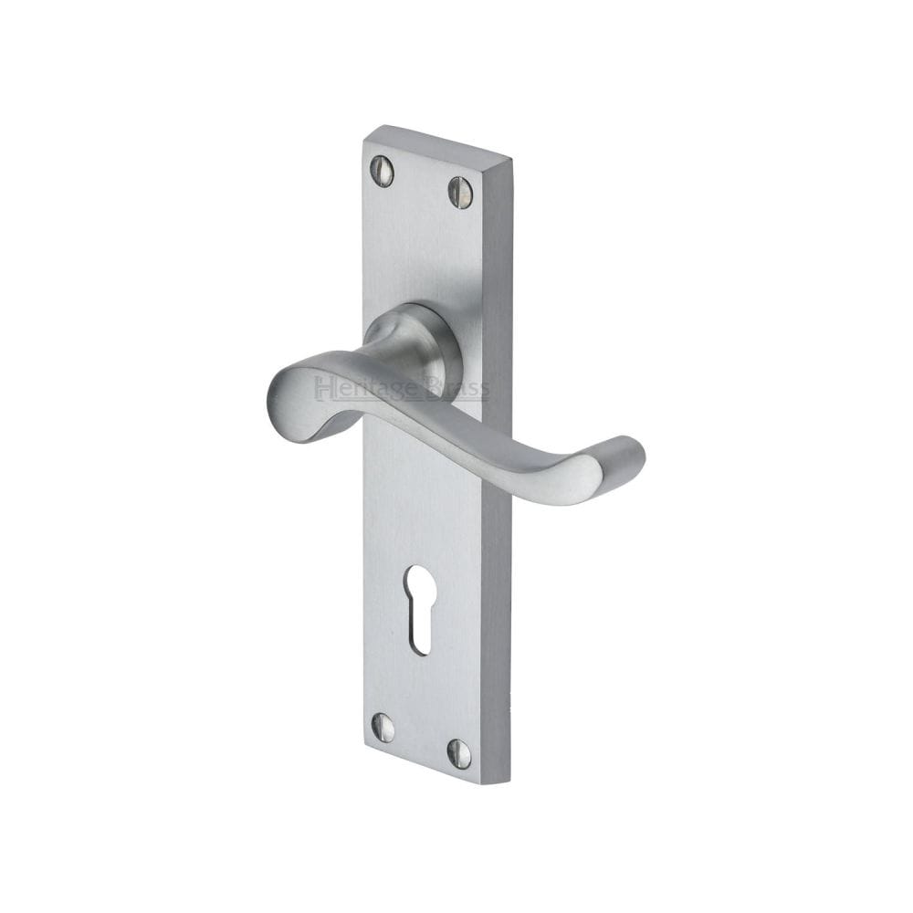 Heritage Brass Door Furniture Satin Chrome / Std. Lock Handles Heritage Brass - Door Handle Lever Lock Bedford Design Satin Chrome Finish