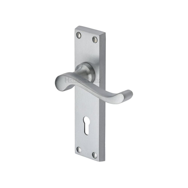 Heritage Brass Door Furniture Satin Chrome / Std. Lock Handles Heritage Brass - Door Handle Lever Lock Bedford Design Satin Chrome Finish