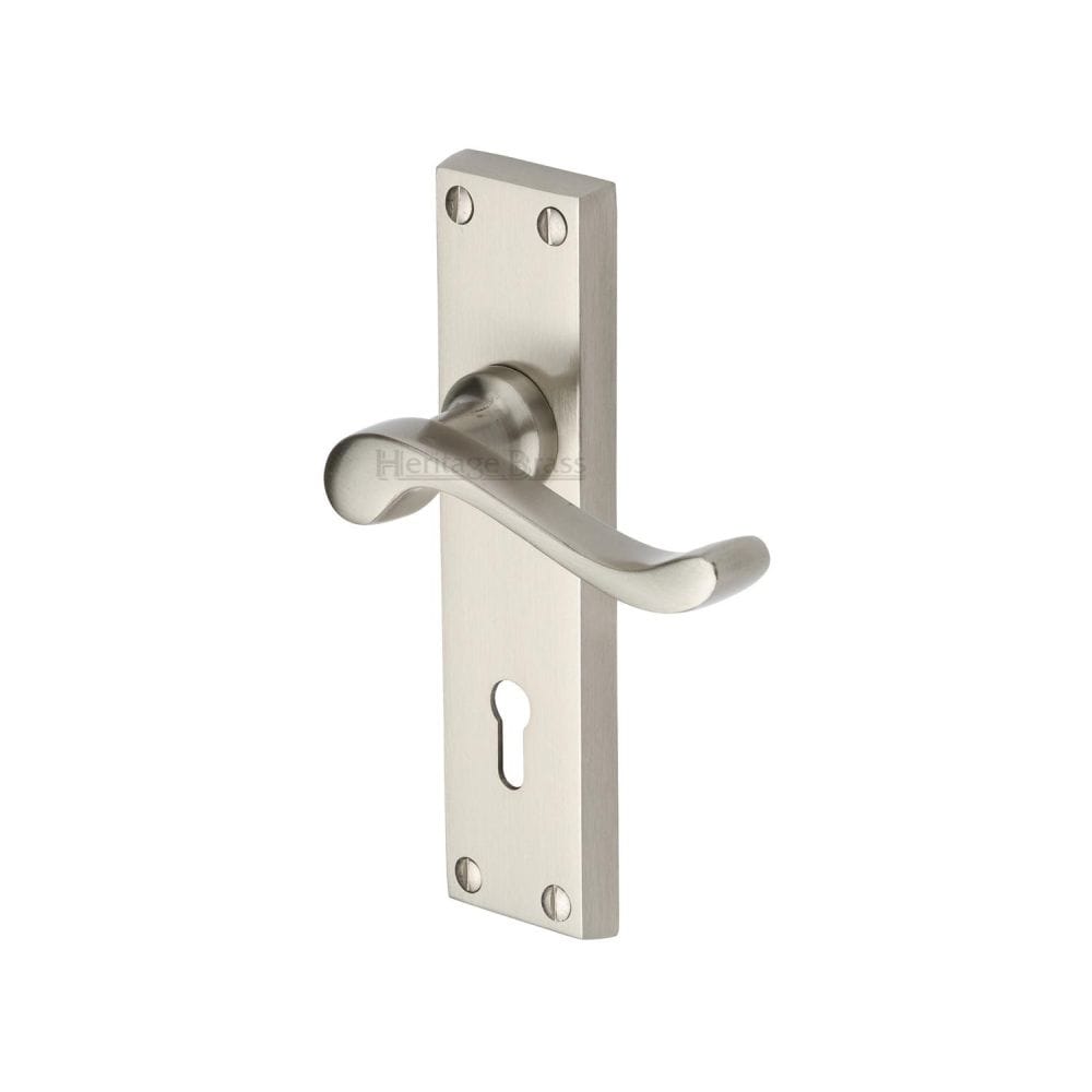 Heritage Brass Door Furniture Satin Nickel / Std. Lock Handles Heritage Brass - Door Handle Lever Lock Bedford Design Satin Nickel Finish