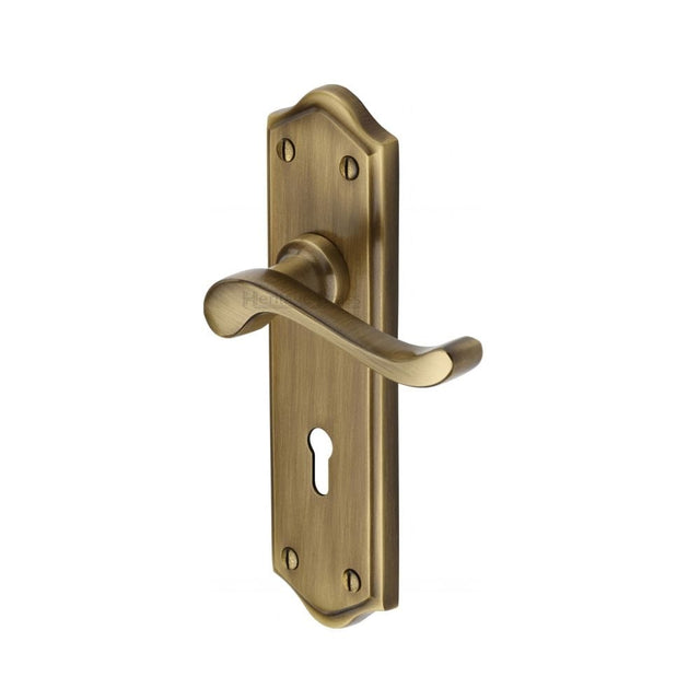 Heritage Brass Door Furniture Antique Brass / Std. Lock Handles Heritage Brass - Door Handle Lever Lock Buckingham Design Antique Brass Finish
