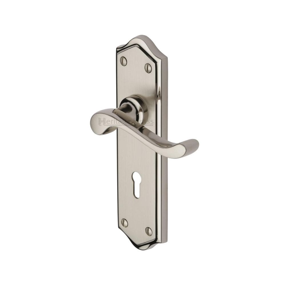Heritage Brass Door Furniture Mercury Dual Finish,Satin Nickel and Polished Nickel / Std. Lock Handles Heritage Brass - Door Handle Lever Lock Buckingham Design Mercury Finish