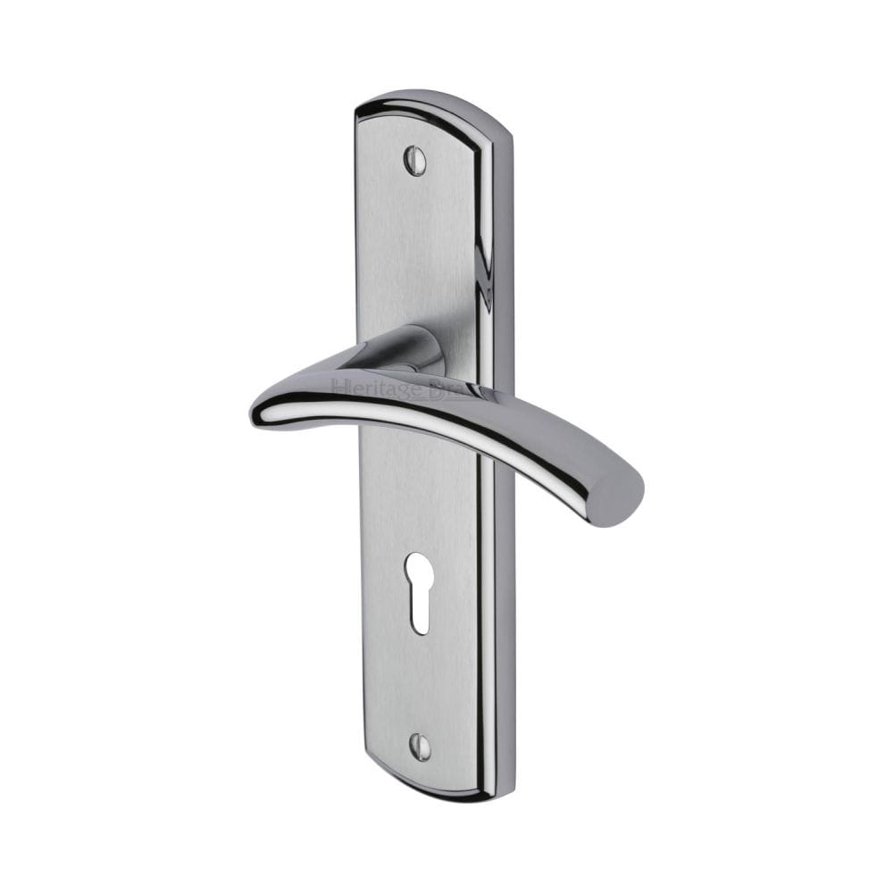 Heritage Brass Door Furniture Apollo Dual Finish,Satin Chrome/Polished Chrome / Std. Lock Handles Heritage Brass - Door Handle Lever Lock Centaur Design Apollo Finish