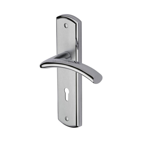 Heritage Brass Door Furniture Apollo Dual Finish,Satin Chrome/Polished Chrome / Std. Lock Handles Heritage Brass - Door Handle Lever Lock Centaur Design Apollo Finish