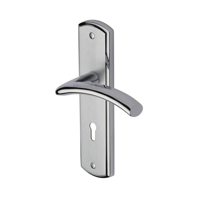 Heritage Brass Door Furniture Apollo Dual Finish,Satin Chrome/Polished Chrome / Std. Lock Handles Heritage Brass - Door Handle Lever Lock Centaur Design Apollo Finish