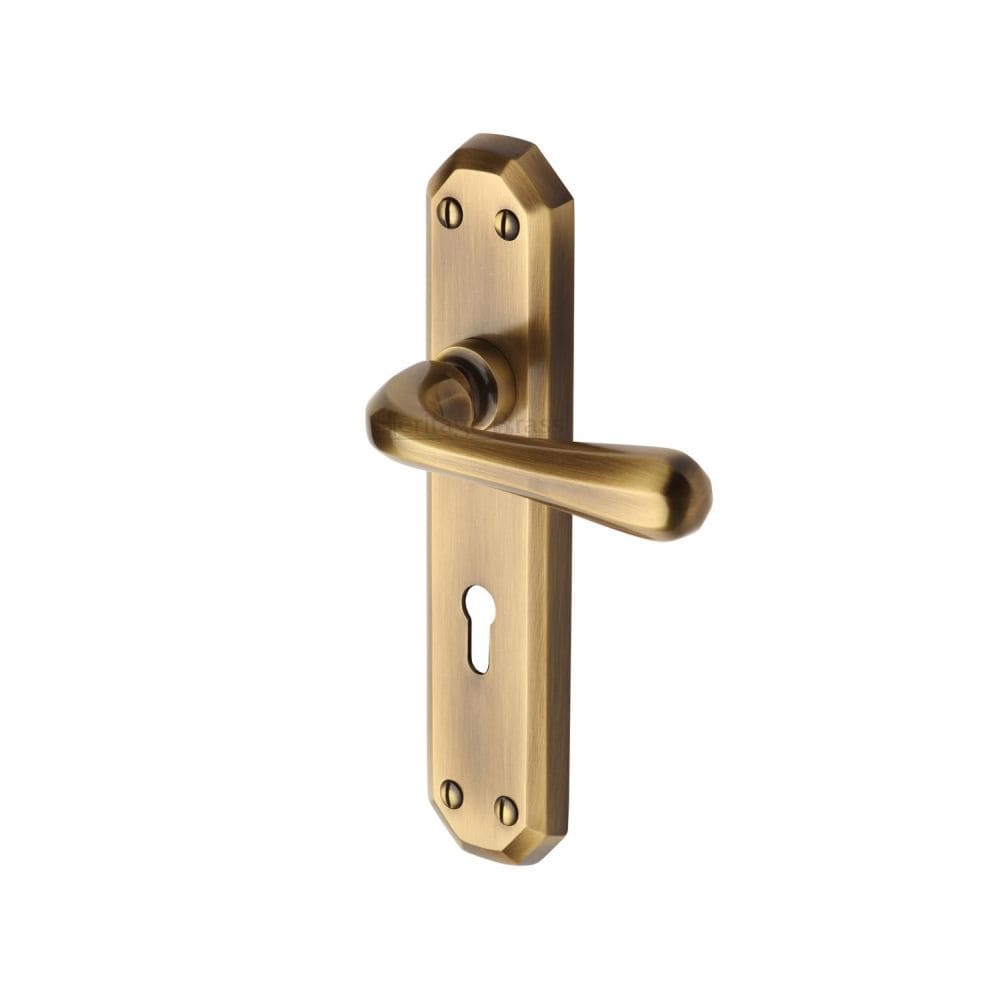 Heritage Brass Door Furniture Antique Brass / Std. Lock Handles Heritage Brass - Door Handle Lever Lock Charlbury Design Antique Brass Finish