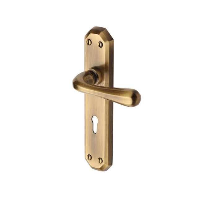 Heritage Brass Door Furniture Antique Brass / Std. Lock Handles Heritage Brass - Door Handle Lever Lock Charlbury Design Antique Brass Finish