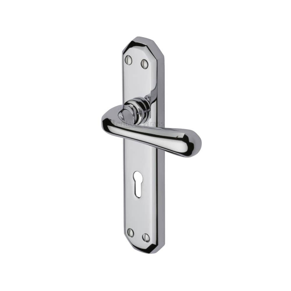 Heritage Brass Door Furniture Polished Chrome / Std. Lock Handles Heritage Brass - Door Handle Lever Lock Charlbury Design Polished Chrome Finish