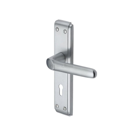 Heritage Brass Door Furniture Satin Chrome / Std. Lock Handles Heritage Brass - Door Handle Lever Lock Deco Design Satin Chrome Finish