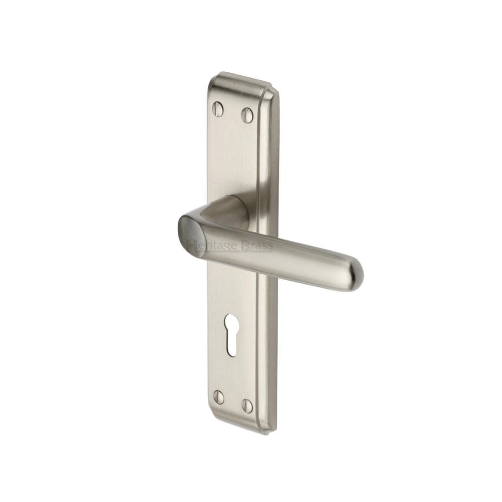 Heritage Brass Door Furniture Satin Nickel / Std. Lock Handles Heritage Brass - Door Handle Lever Lock Deco Design Satin Nickel Finish