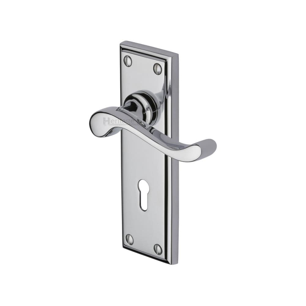 Heritage Brass Door Furniture Polished Chrome / Std. Lock Handles Heritage Brass - Door Handle Lever Lock Edwardian Design Polished Chrome Finish