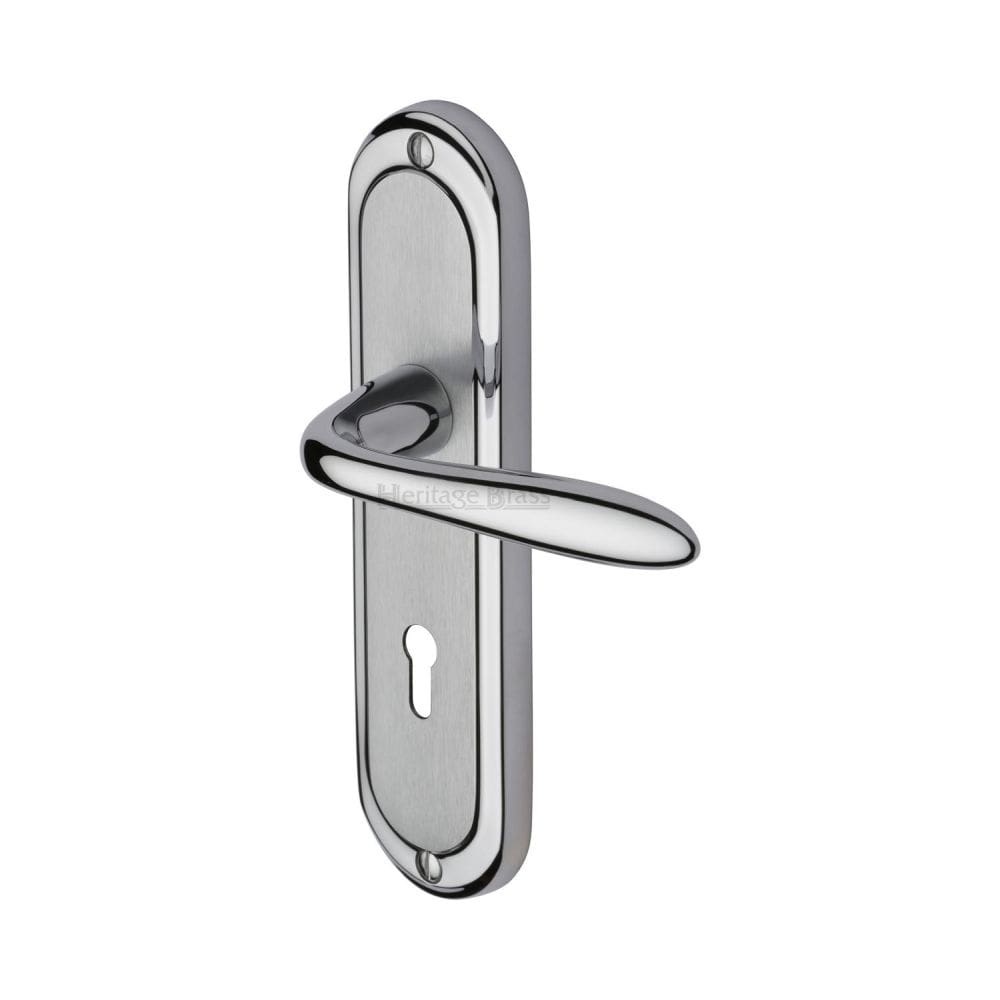 Heritage Brass Door Furniture Apollo Dual Finish,Satin Chrome/Polished Chrome / Std. Lock Handles Heritage Brass - Door Handle Lever Lock Henley Design Apollo Finish