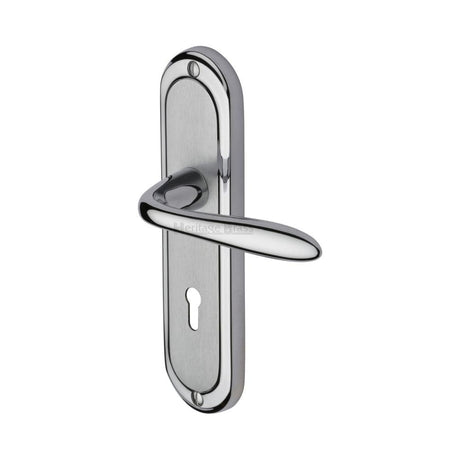 Heritage Brass Door Furniture Apollo Dual Finish,Satin Chrome/Polished Chrome / Std. Lock Handles Heritage Brass - Door Handle Lever Lock Henley Design Apollo Finish