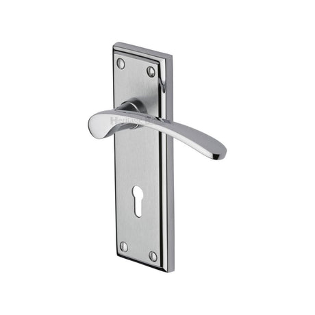 Heritage Brass Door Furniture Apollo Dual Finish,Satin Chrome/Polished Chrome / Std. Lock Handles Heritage Brass - Door Handle Lever Lock Hilton Design Apollo Finish