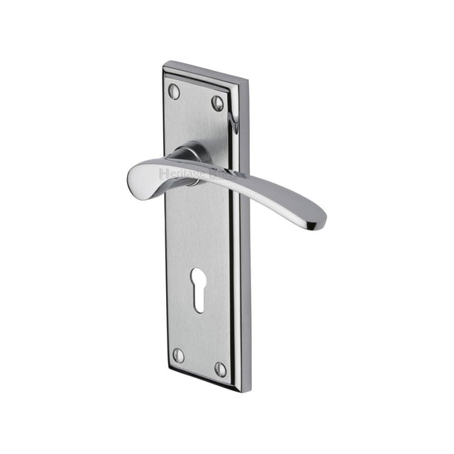 Heritage Brass Door Furniture Apollo Dual Finish,Satin Chrome/Polished Chrome / Std. Lock Handles Heritage Brass - Door Handle Lever Lock Hilton Design Apollo Finish