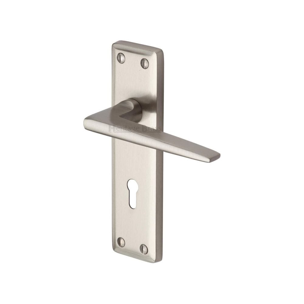 Heritage Brass Door Furniture Satin Nickel / Std. Lock Handles Heritage Brass - Door Handle Lever Lock Kendal Design Satin Nickel Finish