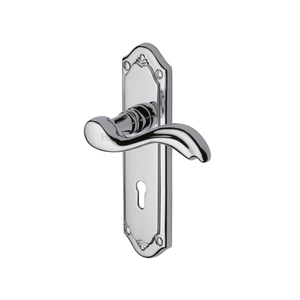 Heritage Brass Door Furniture Polished Chrome / Std. Lock Handles Heritage Brass - Door Handle Lever Lock Lisboa Design Polished Chrome Finish