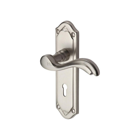 Heritage Brass Door Furniture Satin Nickel / Std. Lock Handles Heritage Brass - Door Handle Lever Lock Lisboa Design Satin Nickel Finish