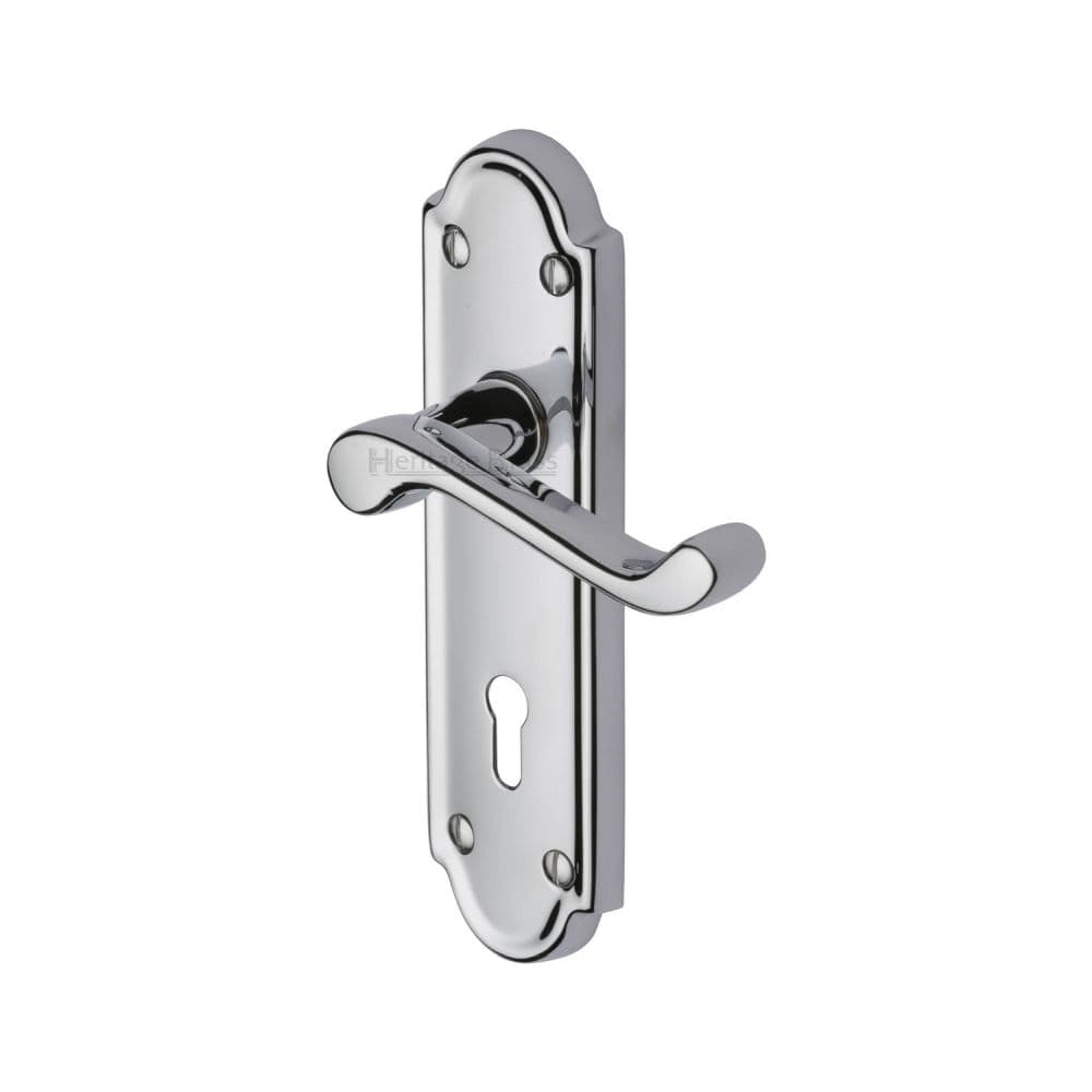 Heritage Brass Door Furniture Polished Chrome / Std. Lock Handles Heritage Brass - Door Handle Lever Lock Meridian Design Polished Chrome Finish