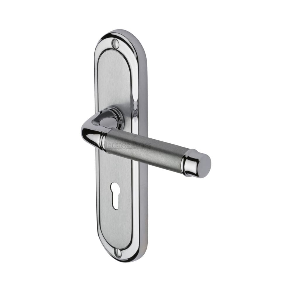 Heritage Brass Door Furniture Apollo Dual Finish,Satin Chrome/Polished Chrome / Std. Lock Handles Heritage Brass - Door Handle Lever Lock Saturn Design Apollo Finish