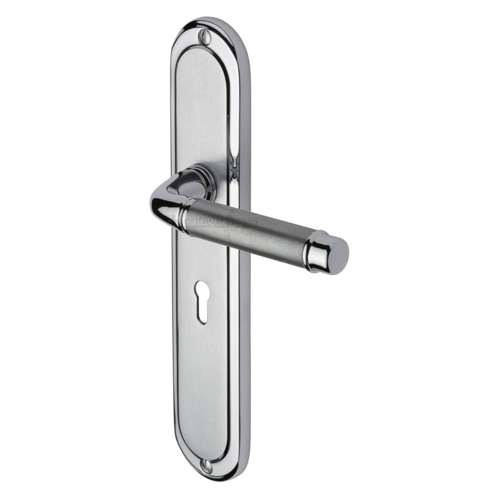 Heritage Brass Door Furniture Apollo Dual Finish,Satin Chrome/Polished Chrome / Std. Lock Handles Heritage Brass - Door Handle Lever Lock Saturn Long Design Apollo Finish