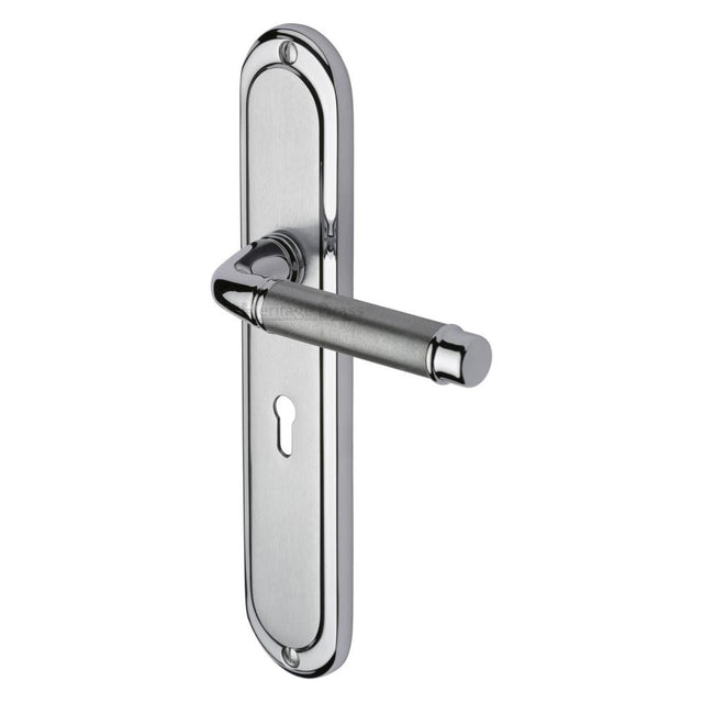 Heritage Brass Door Furniture Apollo Dual Finish,Satin Chrome/Polished Chrome / Std. Lock Handles Heritage Brass - Door Handle Lever Lock Saturn Long Design Apollo Finish