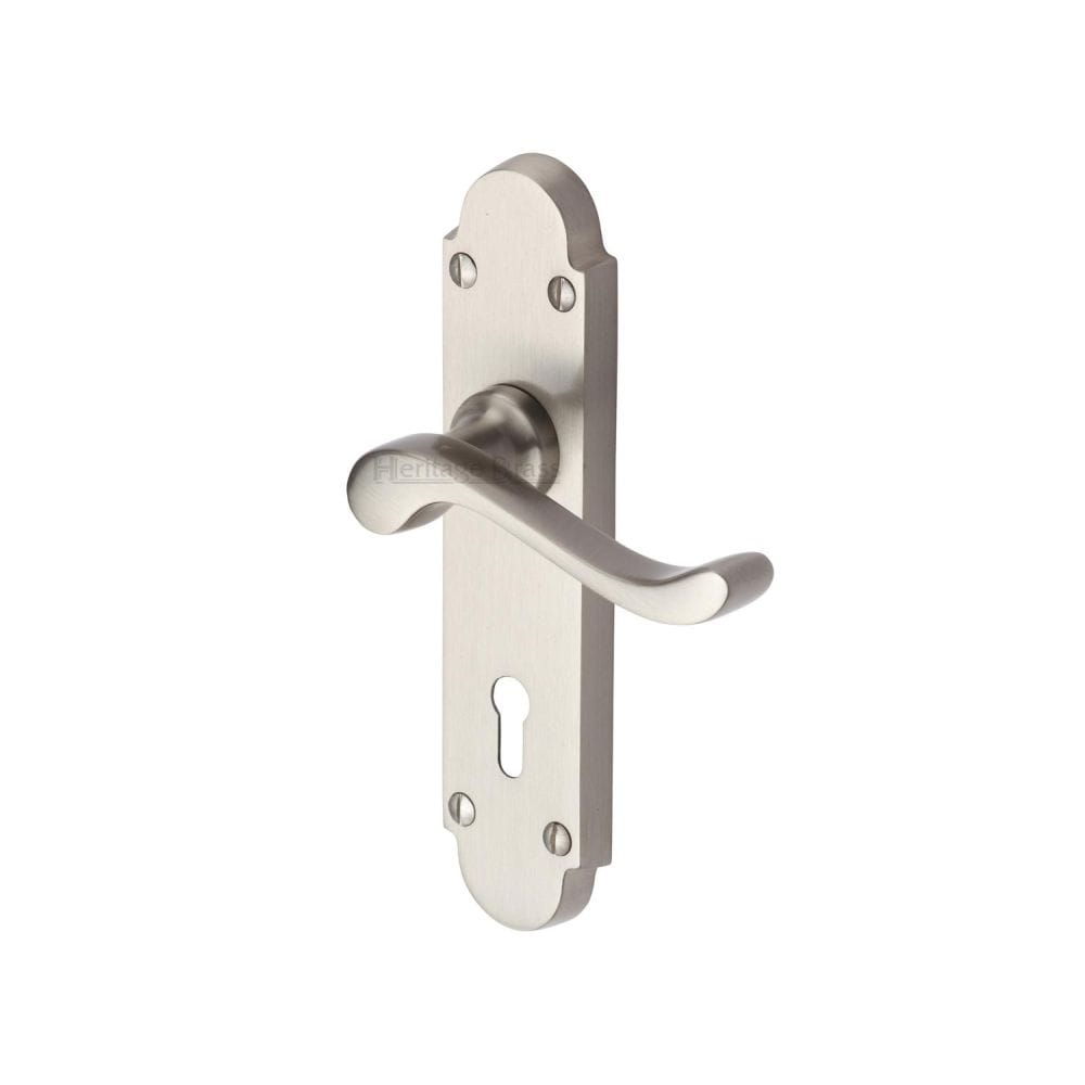 Heritage Brass Door Furniture Satin Nickel / Std. Lock Handles Heritage Brass - Door Handle Lever Lock Savoy Design Satin Nickel Finish