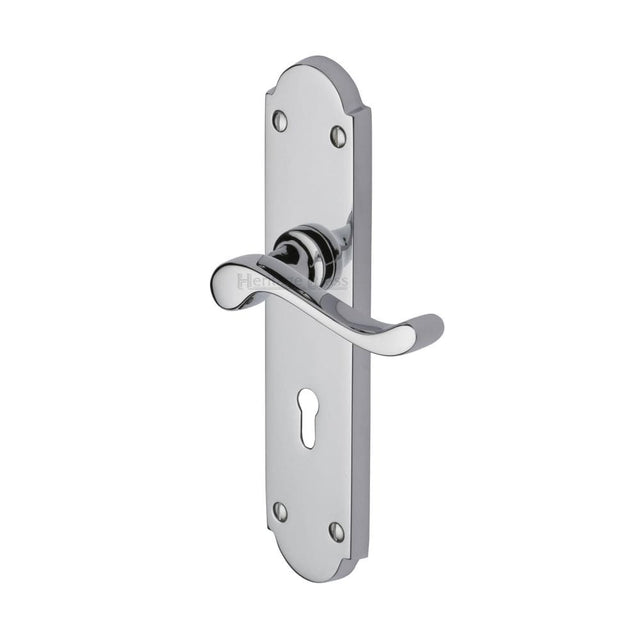 Heritage Brass Door Furniture Polished Chrome / Std. Lock Handles Heritage Brass - Door Handle Lever Lock Savoy Long Design Polished Chrome Finish