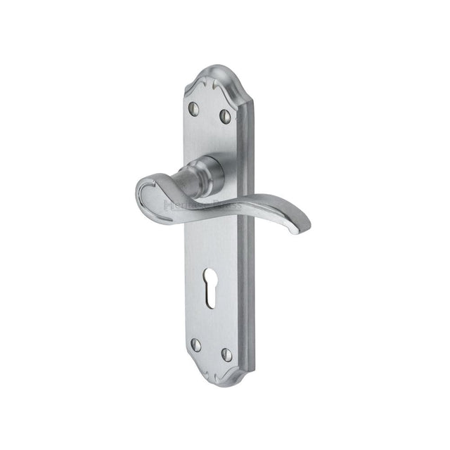 Heritage Brass Door Furniture Satin Chrome / Std. Lock Handles Heritage Brass - Door Handle Lever Lock Verona Small Design Satin Chrome Finish