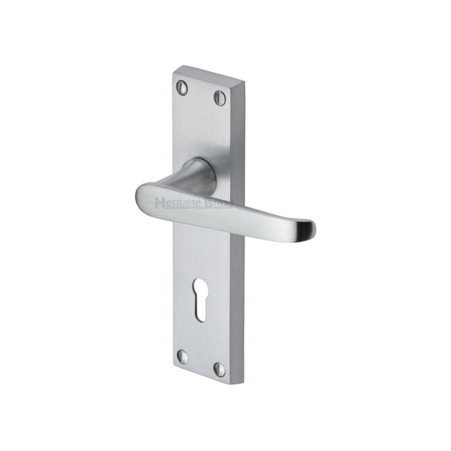 Heritage Brass Door Furniture Satin Chrome / Std. Lock Handles Heritage Brass - Door Handle Lever Lock Victoria Design Satin Chrome Finish