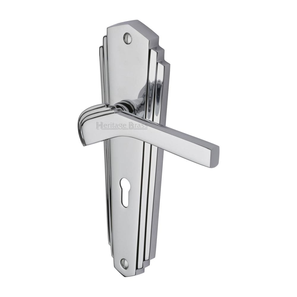 Heritage Brass Door Furniture Polished Chrome / Std. Lock Handles Heritage Brass - Door Handle Lever Lock Waldorf Design Polished Chrome Finish