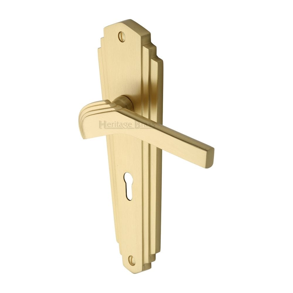 Heritage Brass Door Furniture Satin Brass / Std. Lock Handles Heritage Brass - Door Handle Lever Lock Waldorf Design Satin Brass Finish