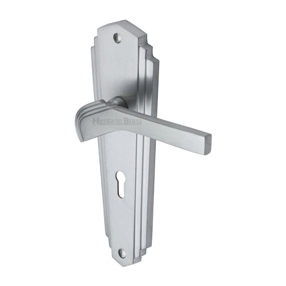 Heritage Brass Door Furniture Satin Chrome / Std. Lock Handles Heritage Brass - Door Handle Lever Lock Waldorf Design Satin Chrome Finish