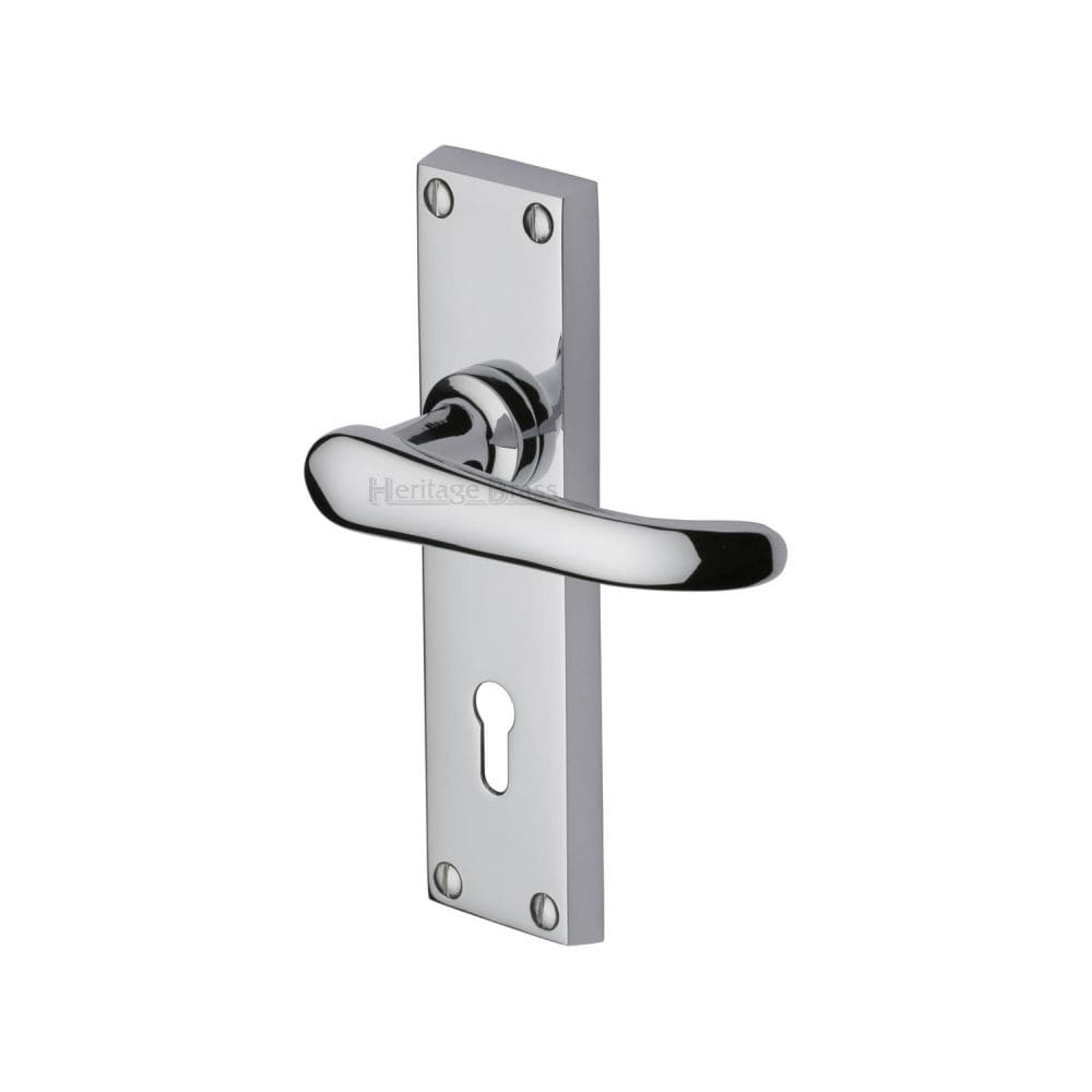 Heritage Brass Door Furniture Polished Chrome / Std. Lock Handles Heritage Brass - Door Handle Lever Lock Windsor Design Polished Chrome Finish