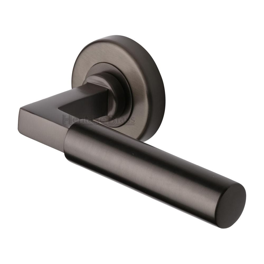 Heritage Brass Door Furniture Matt Bronze / Round Rose Heritage Brass - Door Handle Lever on Rose Bauhaus Design Matt Bronze Finish
