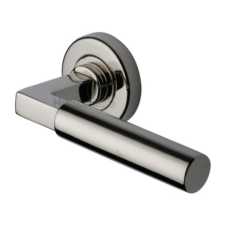 Heritage Brass Door Furniture Polished Nickel / Round Rose Heritage Brass - Door Handle Lever on Rose Bauhaus Design Polished Nickel Finish