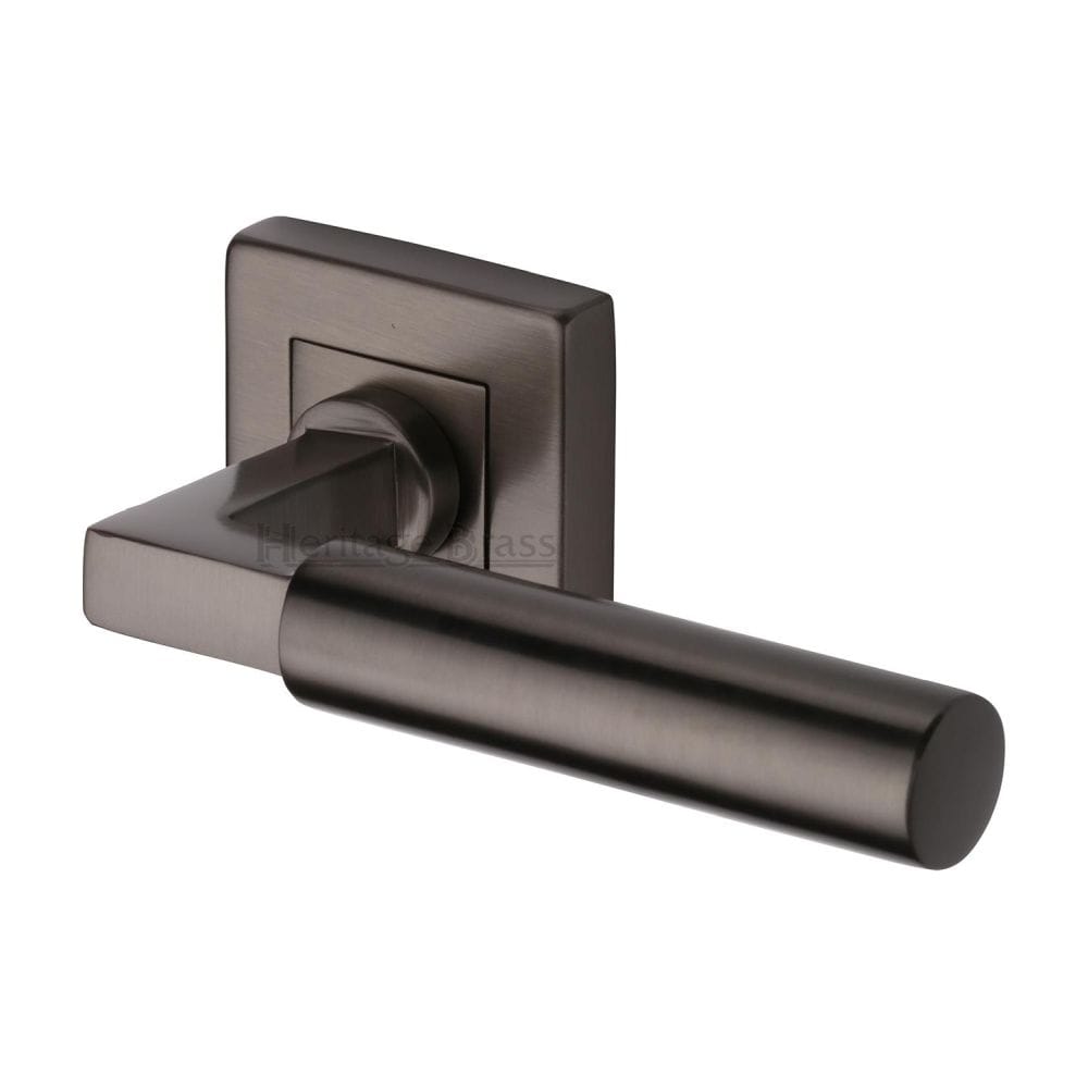Heritage Brass Door Furniture Matt Bronze / Square Rose Heritage Brass - Door Handle Lever on Rose Bauhaus Sq Design Matt Bronze Finish
