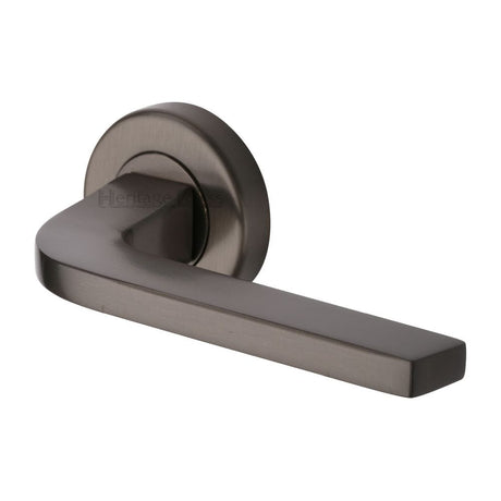 Heritage Brass Door Furniture Matt Bronze / Round Rose Heritage Brass - Door Handle Lever on Rose Bellagio Design Matt Bronze Finish