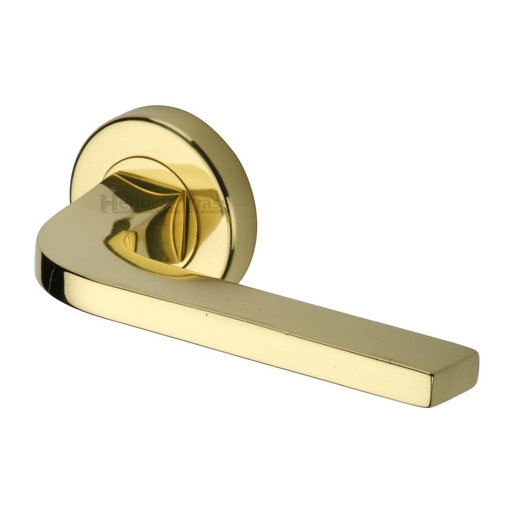 Heritage Brass Door Furniture Polished Brass / Round Rose Heritage Brass - Door Handle Lever on Rose Bellagio Design Polished Brass Finish
